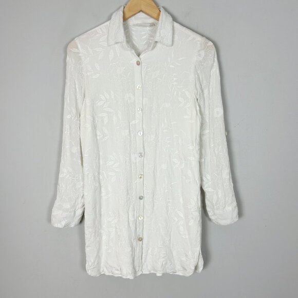 Plum Pretty Sugar Ivory Embroidered Sleep Shirt Floral Boho Size XS/S Women's - Picture 2 of 4